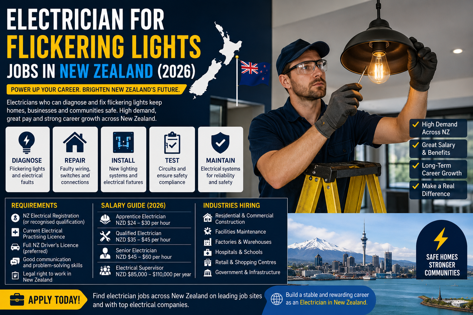 Electrician for Flickering Lights Jobs in New Zealand (2026)
